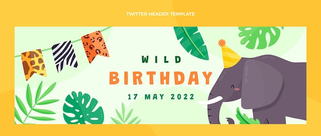 Free vector hand drawn jungle birthday twitter header template