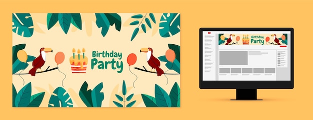 Free vector hand drawn jungle birthday youtube channel art