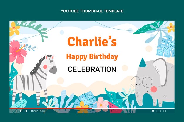 手描きのジャングルの誕生日のYouTubeサムネイル