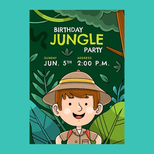 Free vector hand drawn jungle party invitation