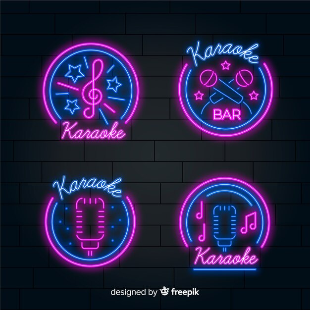 Hand drawn karaoke neon light collection