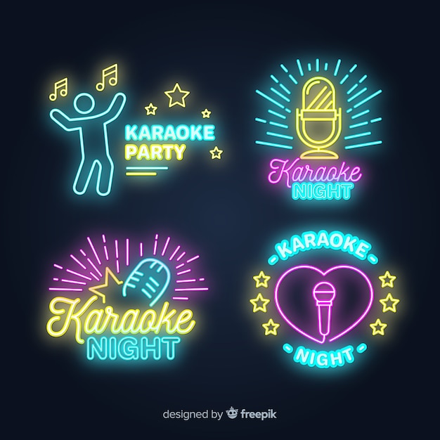 Collezione di luce al neon karaoke disegnata a mano