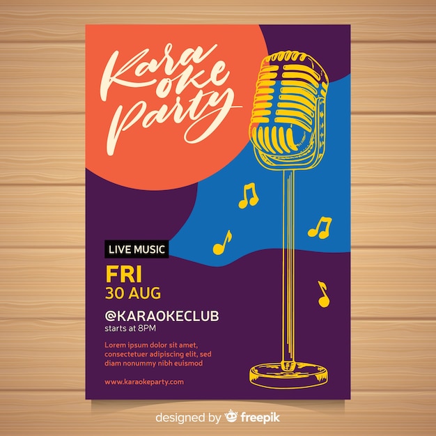 Free vector hand drawn karaoke poster template