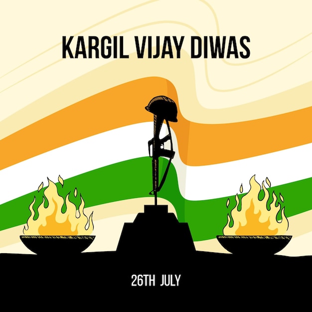 Vettore gratuito illustrazione disegnata a mano di kargil vijay diwas