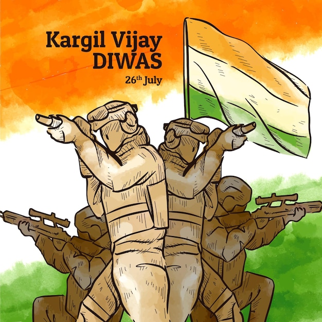 Illustrazione disegnata a mano di kargil vijay diwas