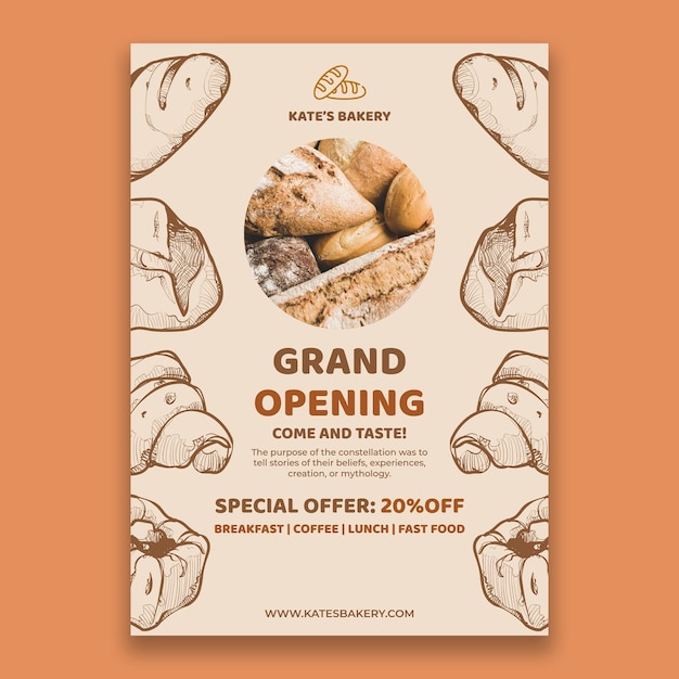 Free vector hand-drawn kate's bakery opening flyer