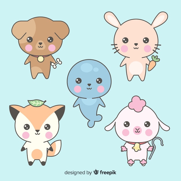 Vettore gratuito collezione di animali kawaii disegnata a mano