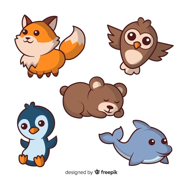 Free vector hand drawn kawaii animal collection