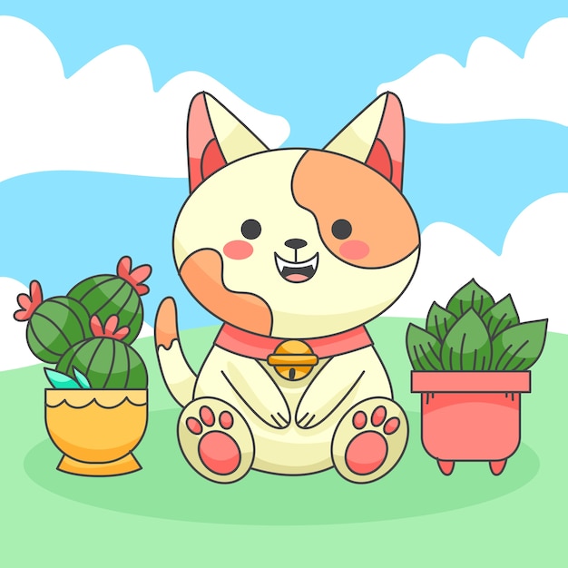 손으로 그린 가와이이 동물 그림