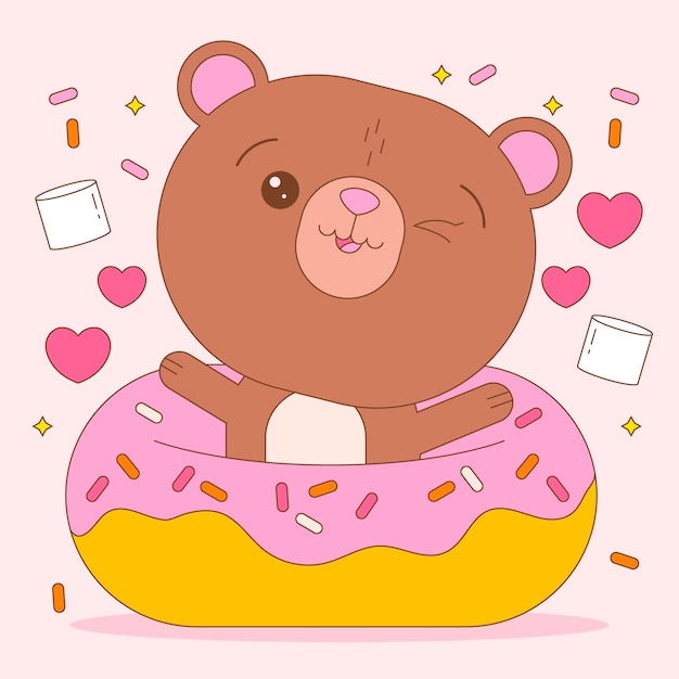 Vettore gratuito illustrazioni di animali kawaii disegnate a mano