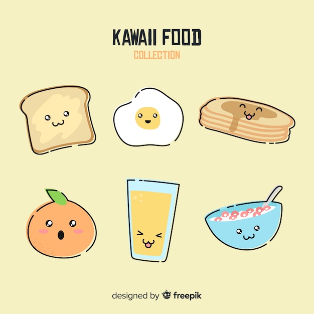 Collezione di cibo per la colazione kawaii disegnata a mano