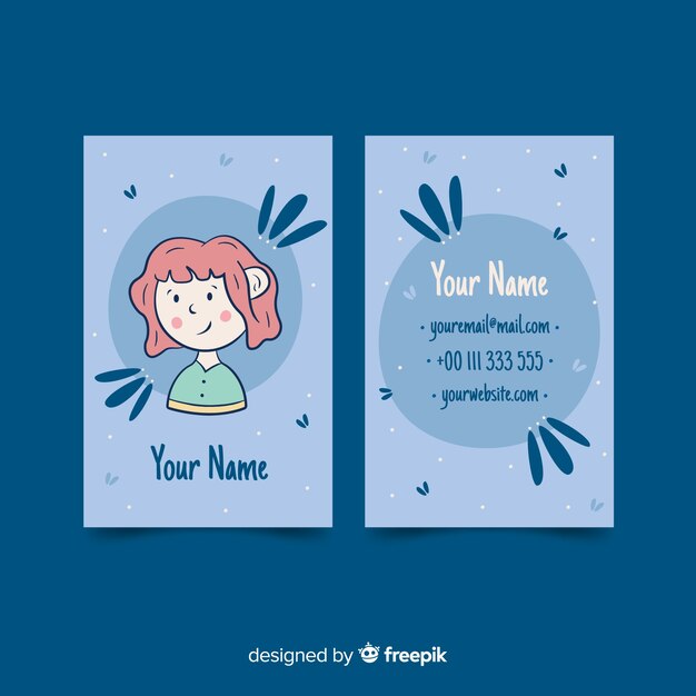 hand drawn kawaii business card template