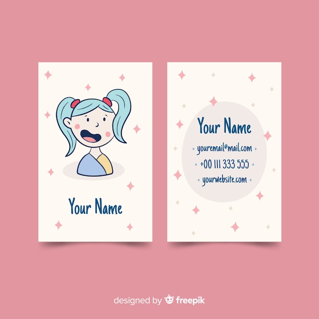 hand drawn kawaii business card template
