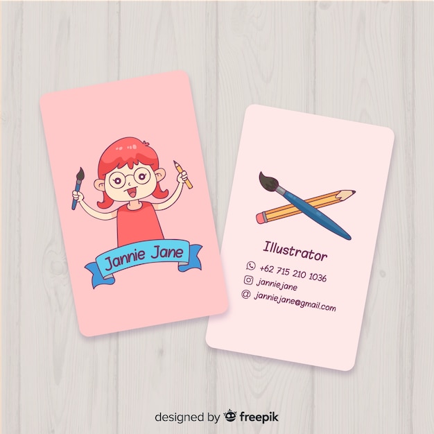 Free vector hand drawn kawaii business card template