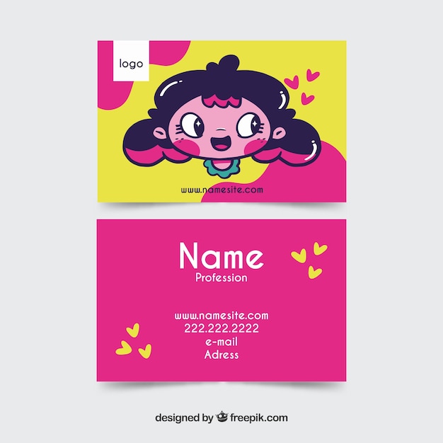 Free vector hand drawn kawaii business card template