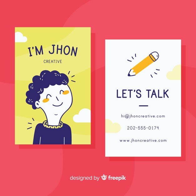 Hand drawn kawaii business card template