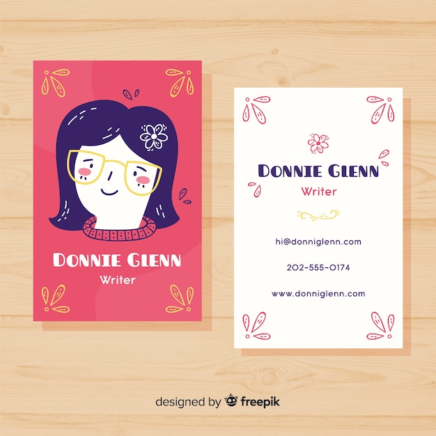 Hand drawn kawaii business card template