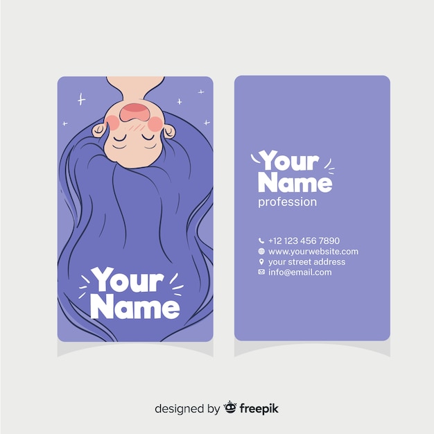 Hand drawn kawaii business card template