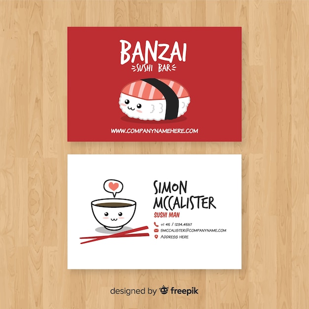 Free vector hand drawn kawaii business card template