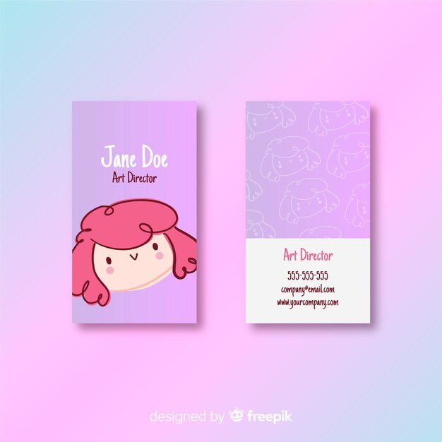 Hand drawn kawaii business card template