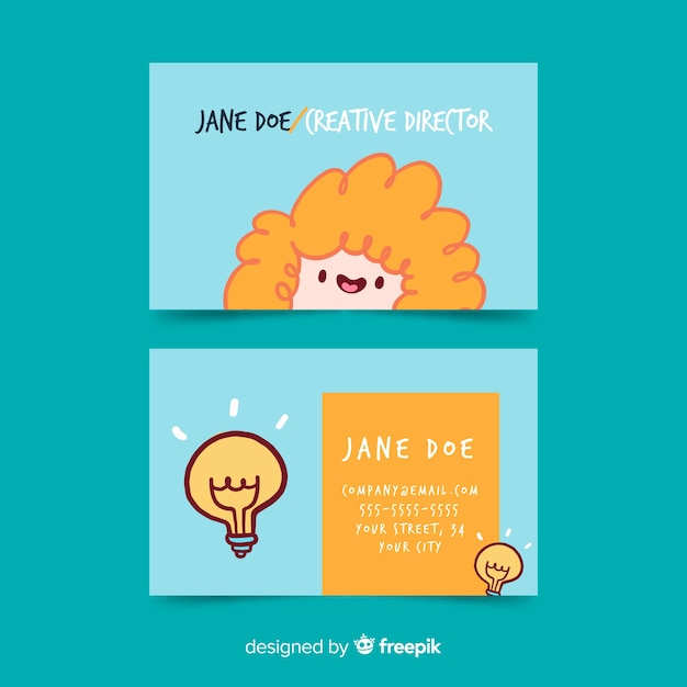 Free vector hand drawn kawaii business card template