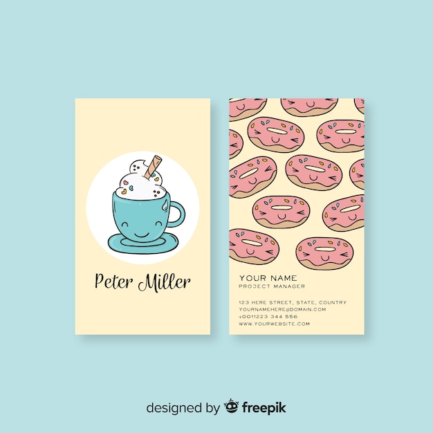 Hand drawn kawaii character business card template