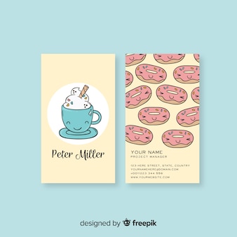 Hand drawn kawaii character business card template