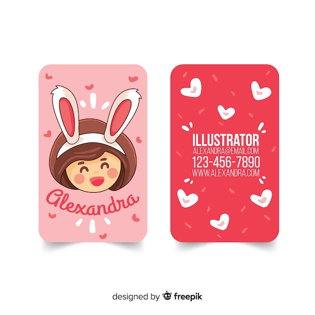 Free vector hand drawn kawaii character business card template