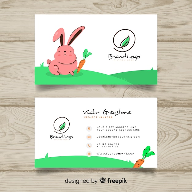 Hand drawn kawaii character business card template