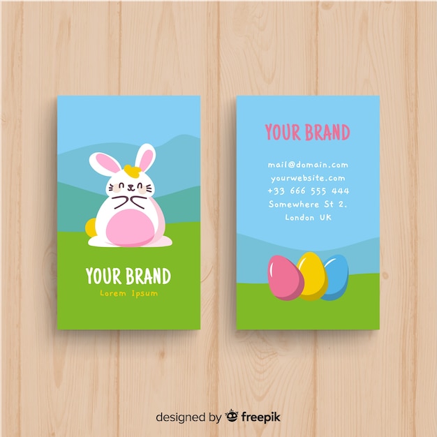 Hand drawn kawaii character business card template