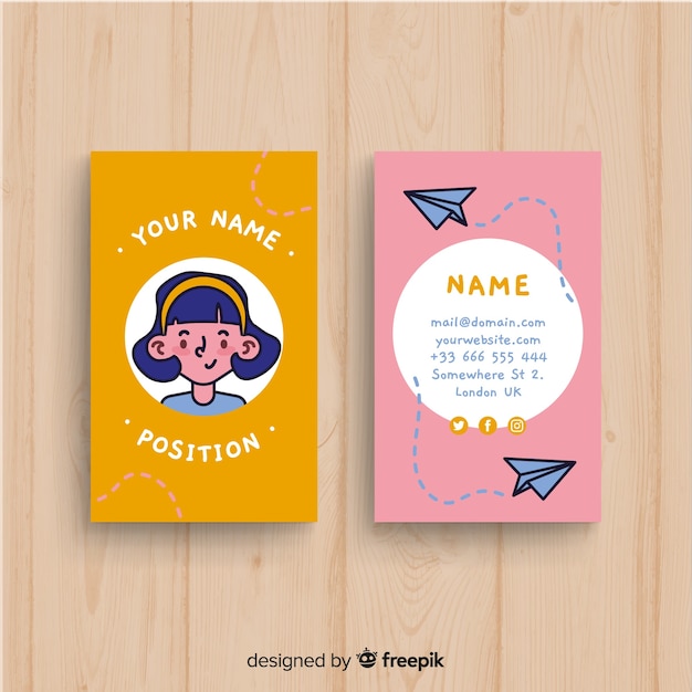 Free vector hand drawn kawaii character business card template