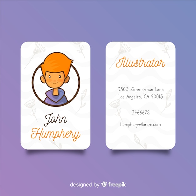 Free vector hand drawn kawaii character business card template