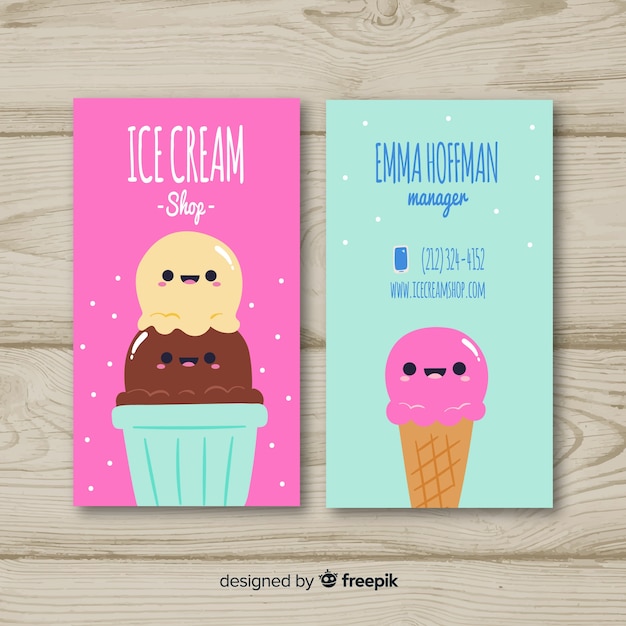 Hand drawn kawaii character business card template