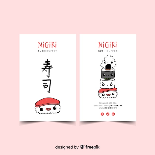 Hand drawn kawaii character business card template