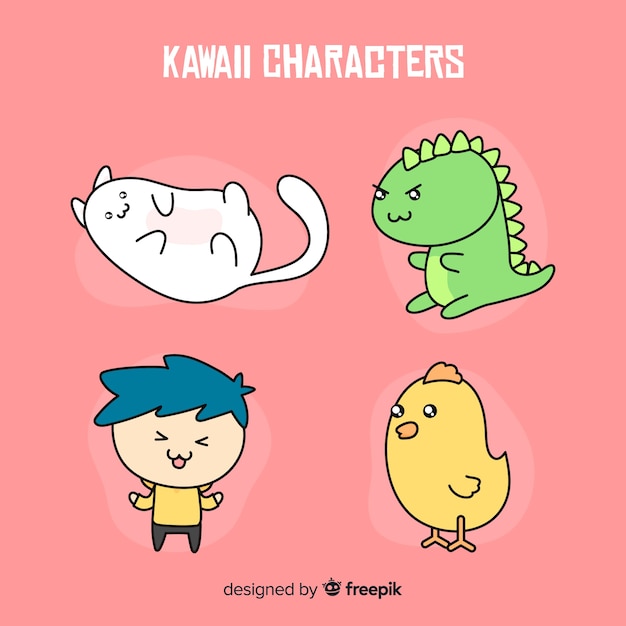 Hand drawn kawaii characters collection