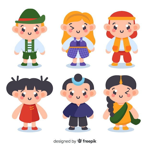 Коллекция рисованной персонажей каваи