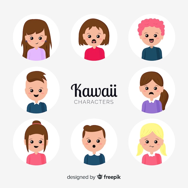 Collezione di personaggi kawaii disegnati a mano