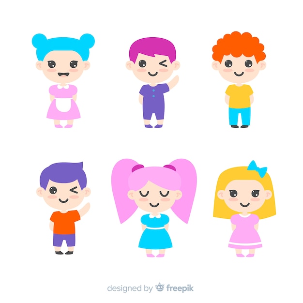 Hand drawn kawaii characters collection