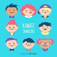 Free vector hand drawn kawaii characters faces collection