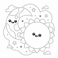 無料ベクター 手描きかわいい塗り絵イラスト