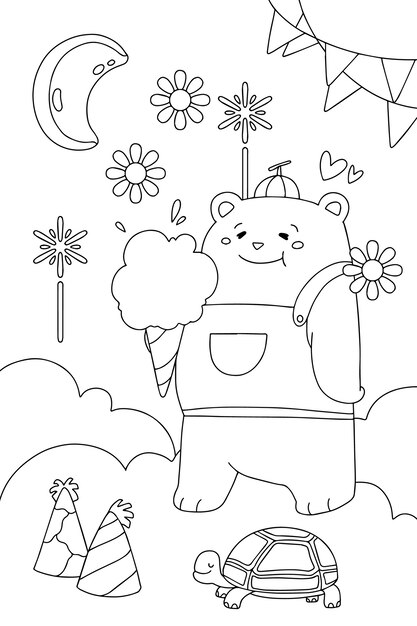 손으로 그린 가와이이 색칠하기 책 그림