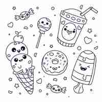 Free vector hand drawn kawaii coloring book illustration