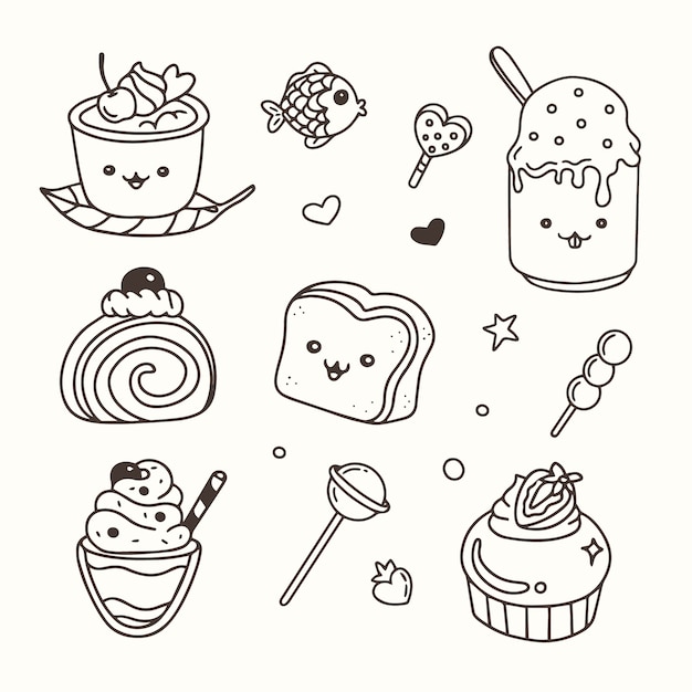 Free vector hand drawn kawaii coloring book illustration