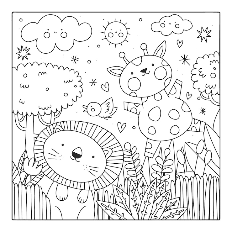 무료 Vector 손으로 그린 가와이이 색칠하기 책 그림