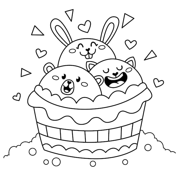 Hand drawn kawaii coloring book illustration