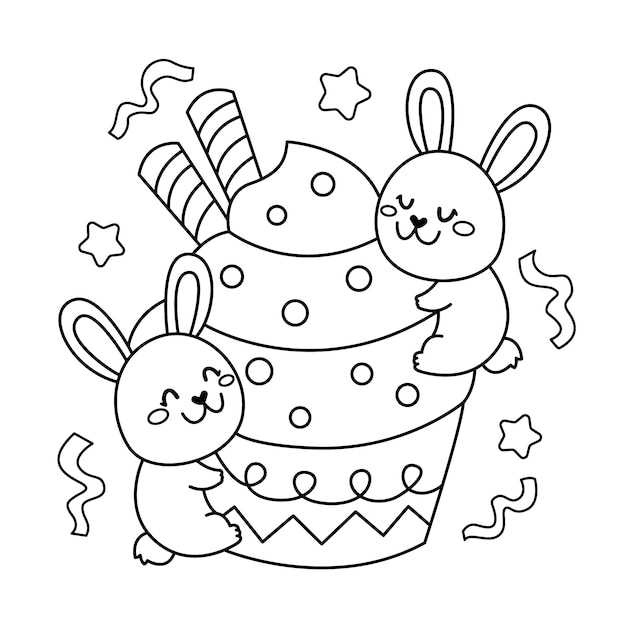 Hand drawn kawaii coloring book illustration