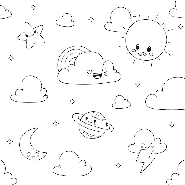 Free vector hand drawn kawaii coloring book illustration