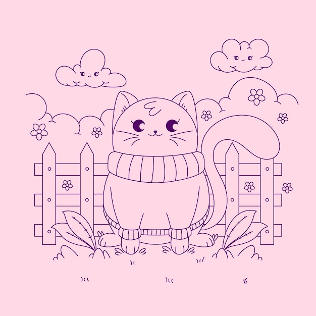 Free Vector  Cute cat family coloring page