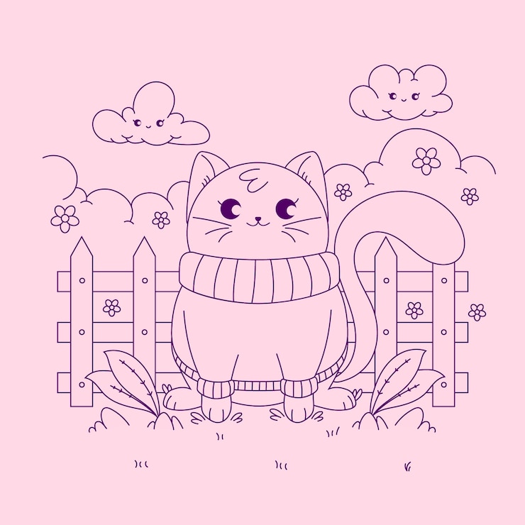 무료 Vector 손으로 그린 가와이이 색칠하기 책 그림