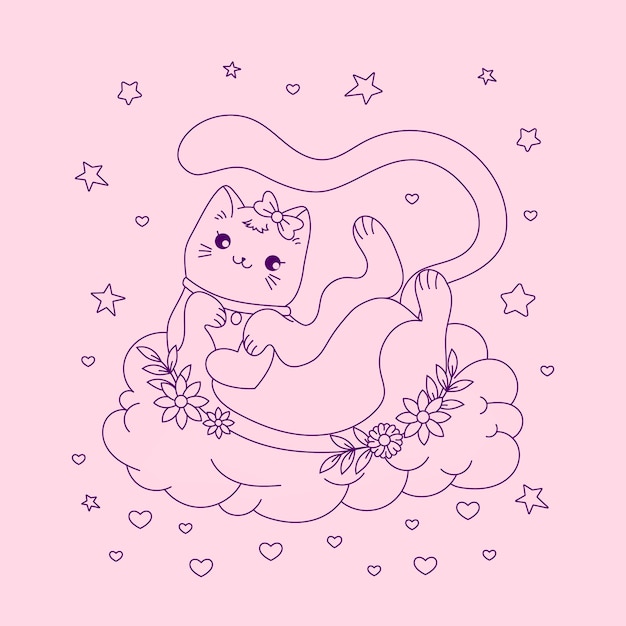 Hand drawn kawaii coloring book illustration